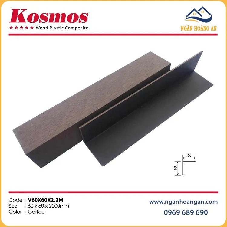 Nẹp Góc V Sàn Ngoài Trời Kosmos V60X60X2.2M Coffee